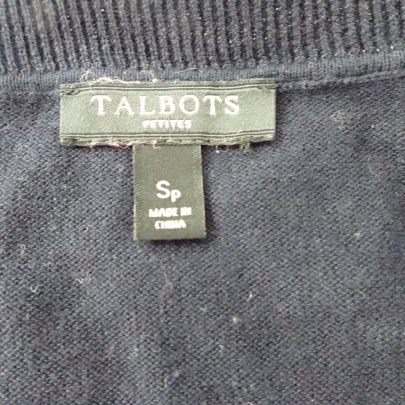 Talbots Parakeets Sweater Top Women's Petite Size SP Blue Cotton Short Sleeve - Picture 6 of 7
